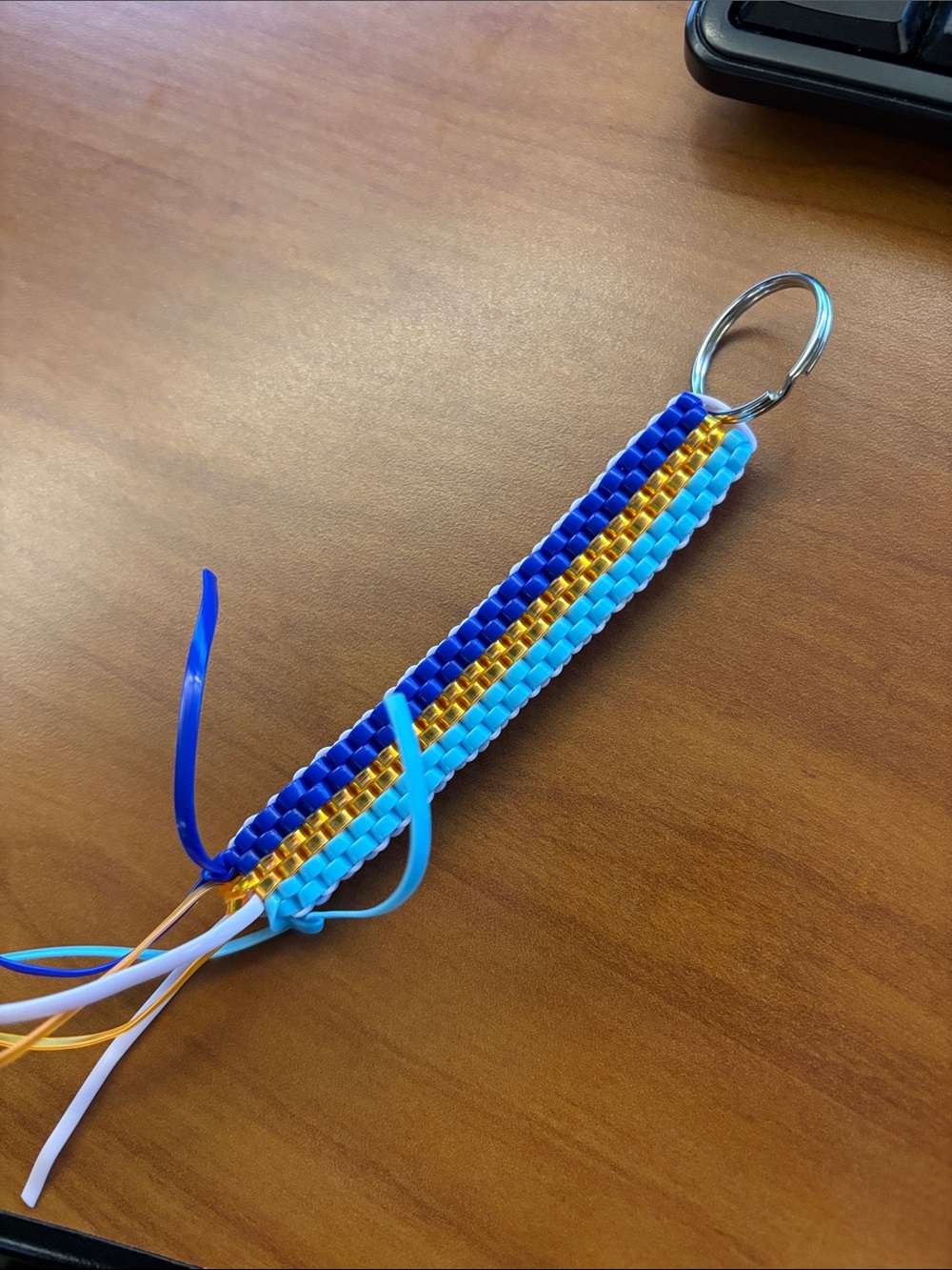 Handmade Blue & Gold Kids Keychain Bracelet